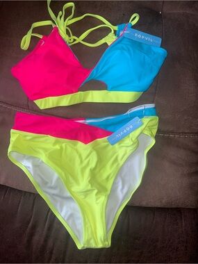 Popvil Colorblock Neon Bikini - Pink, Blue & Neon Yellow